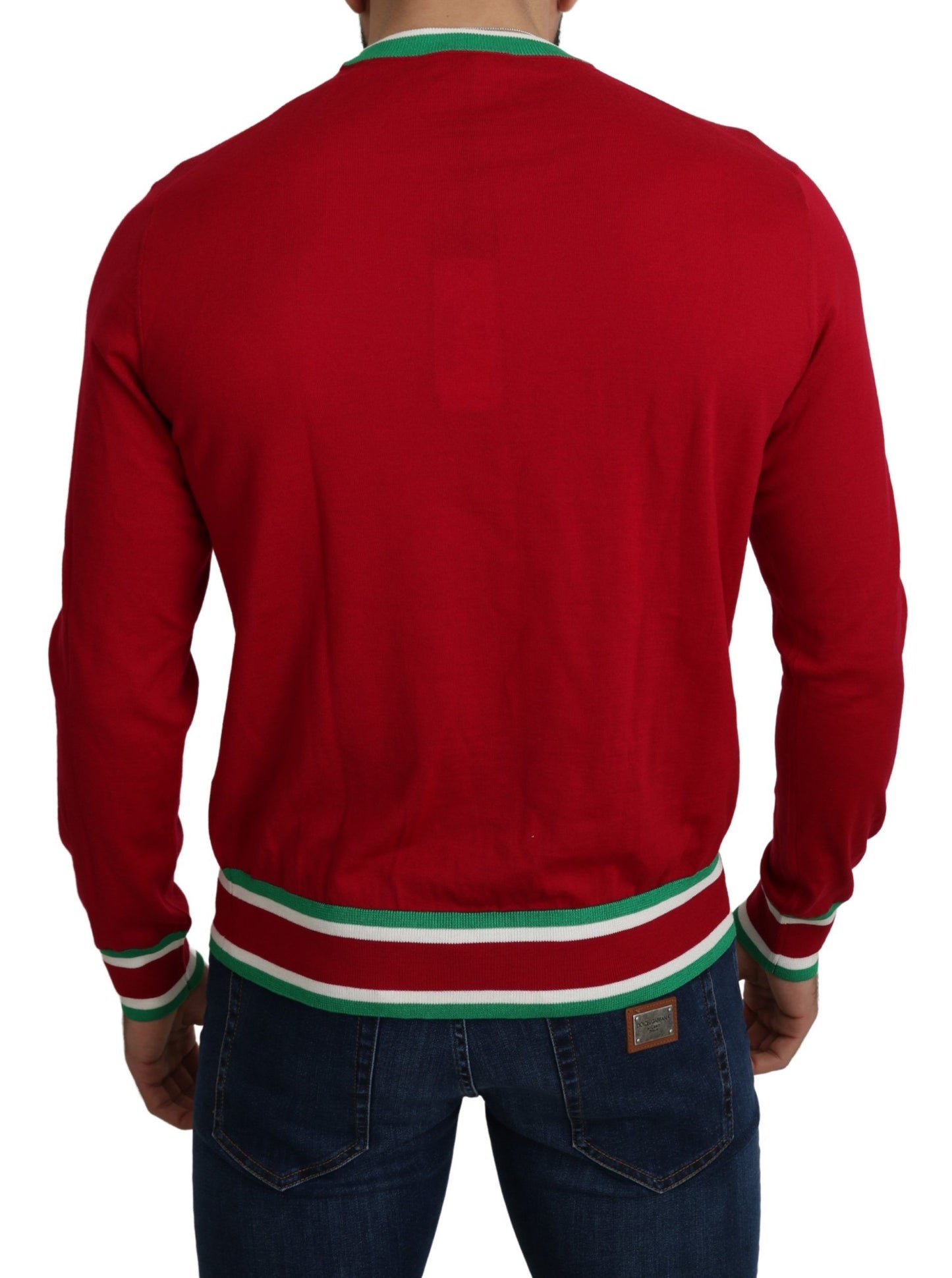 - Elegant Red Wool-Silk Crewneck Sweater