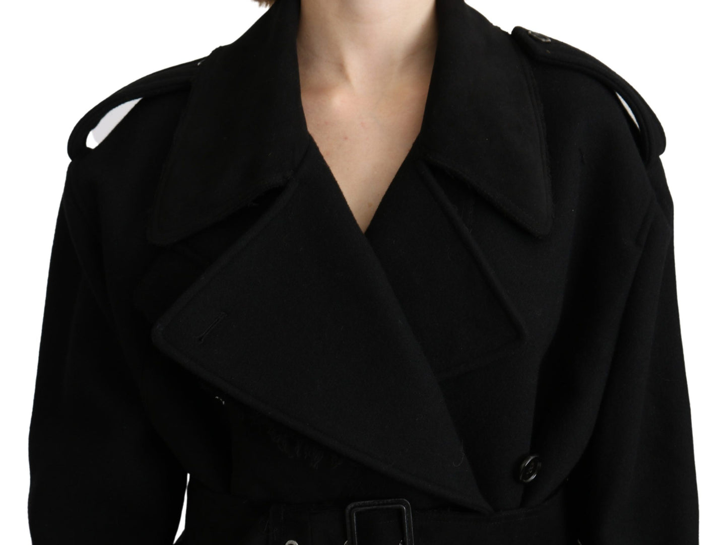 - Elegant Black Wool Trenchcoat