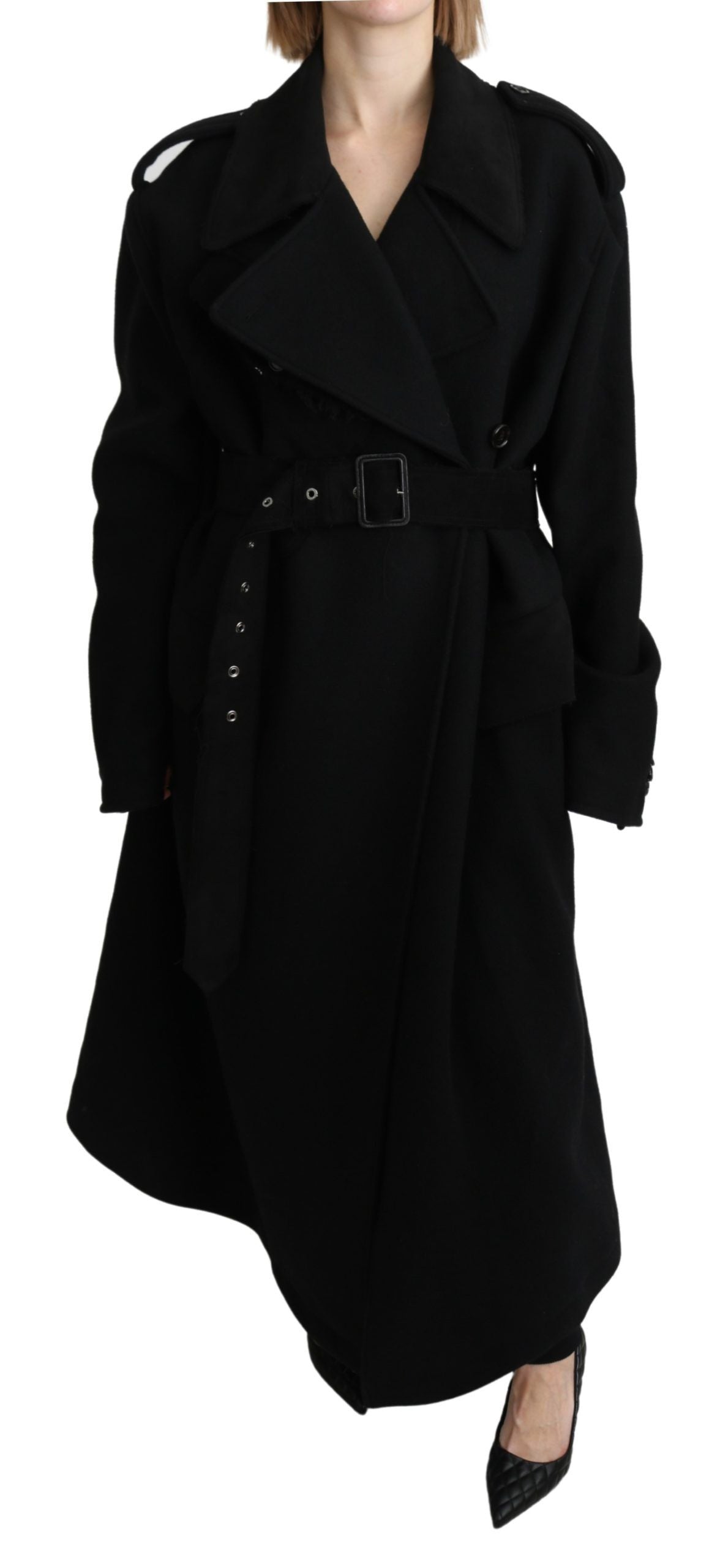 - Elegant Black Wool Trenchcoat