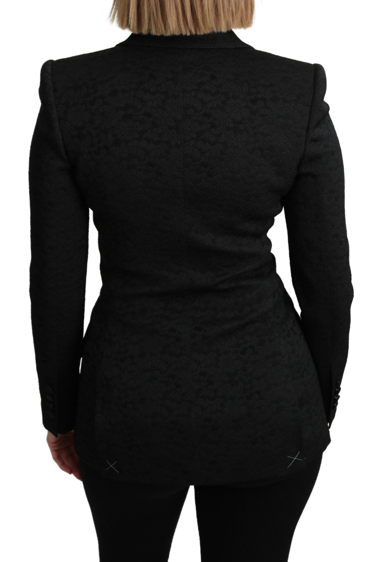 - Elegant Black Brocade Single Breasted Blazer