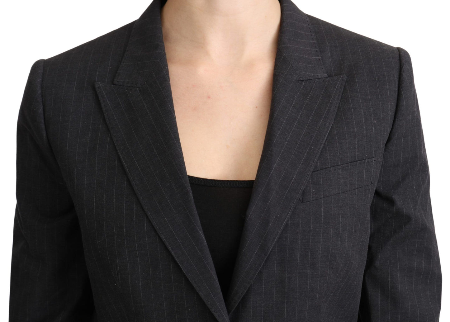 - Elegant Gray Striped Cotton Blazer