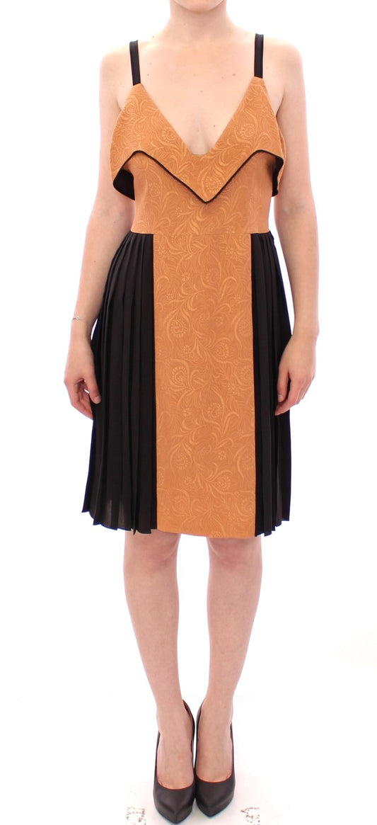 - Silk Bronze & Black Sleeveless Sheath Dress