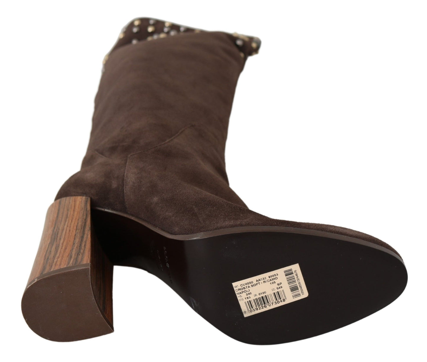 - Studded Suede Knee High Boots in Brown