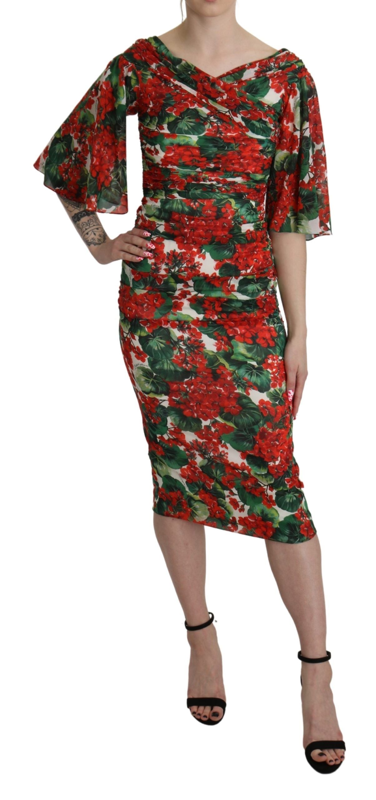 - Enchanting Floral Midi Sheath Dress