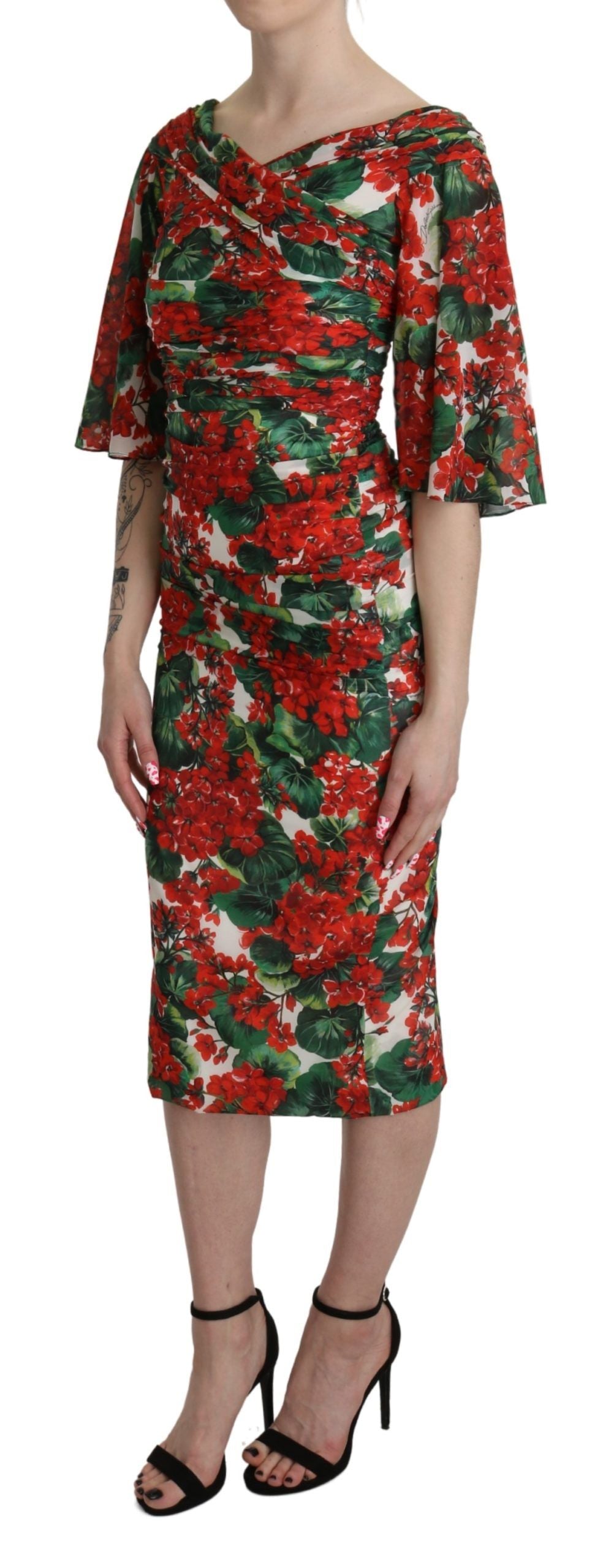 - Enchanting Floral Midi Sheath Dress