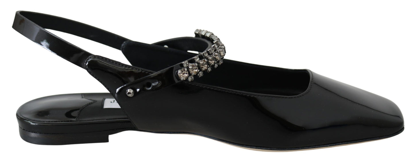 - Elegant Black Patent Flats with Crystal Accent
