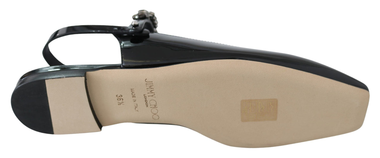 - Elegant Black Patent Flats with Crystal Accent