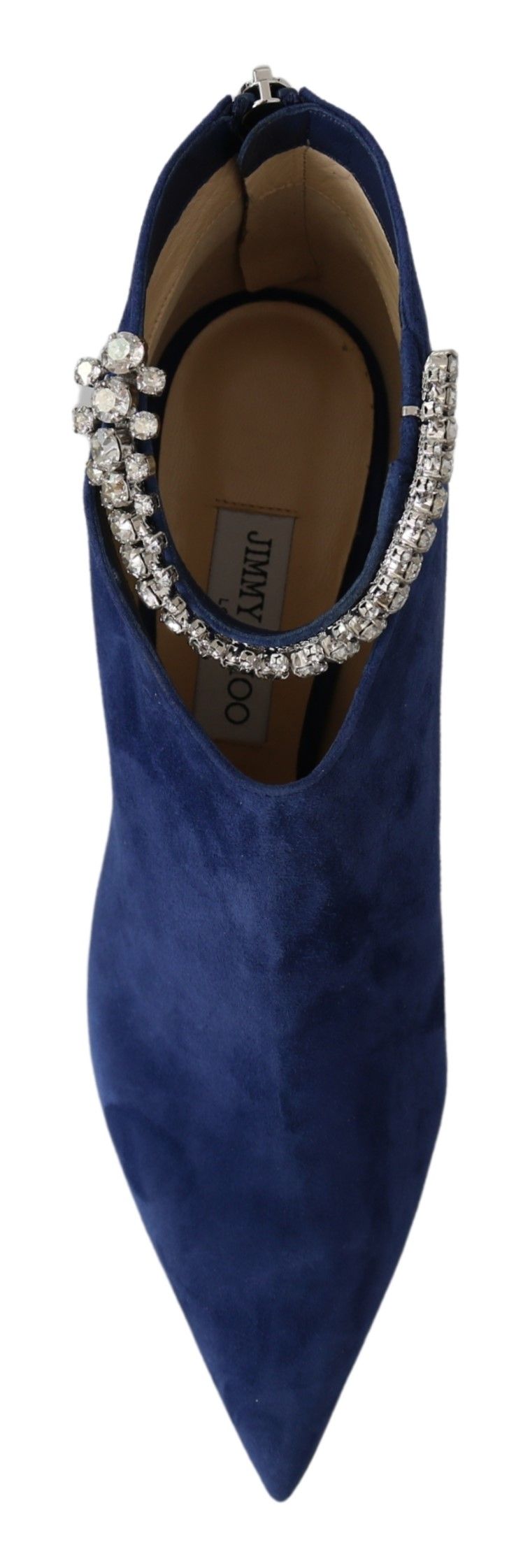 - Pop Blue Crystal-Strap Heeled Boots