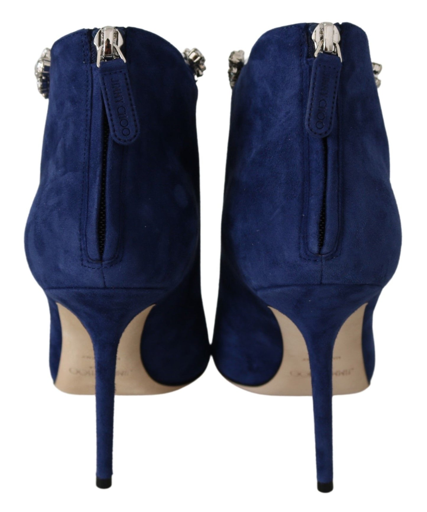 - Pop Blue Crystal-Strap Heeled Boots