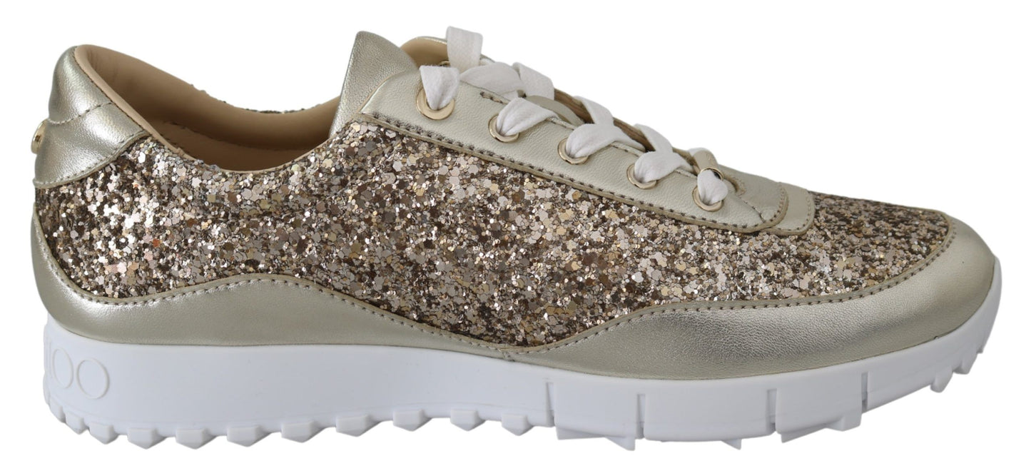 - Antique Gold Glitter Leather Sneakers