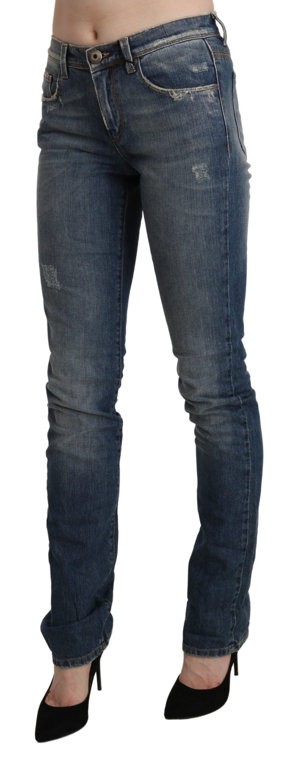 - Chic Mid Waist Skinny Denim in Blue Washed