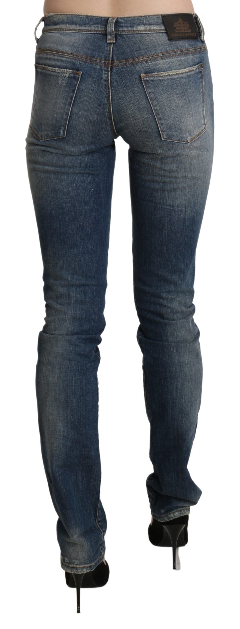 - Chic Mid Waist Skinny Denim in Blue Washed