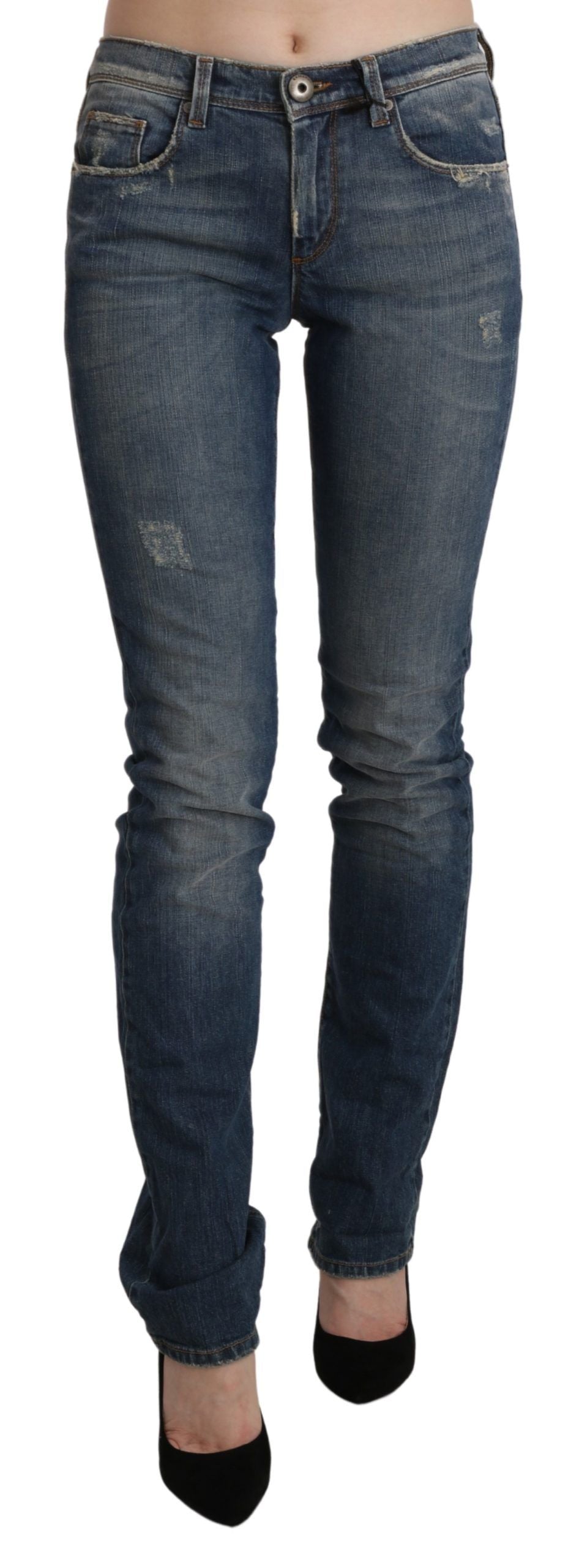 - Chic Mid Waist Skinny Denim in Blue Washed