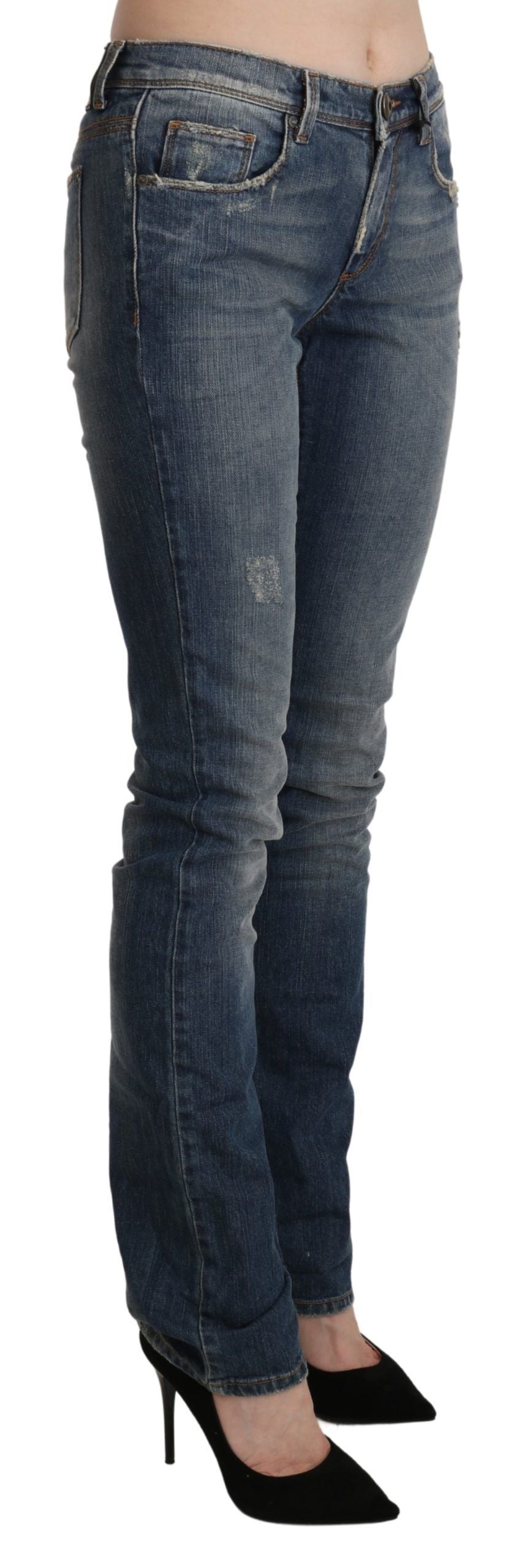 - Chic Mid Waist Skinny Denim in Blue Washed