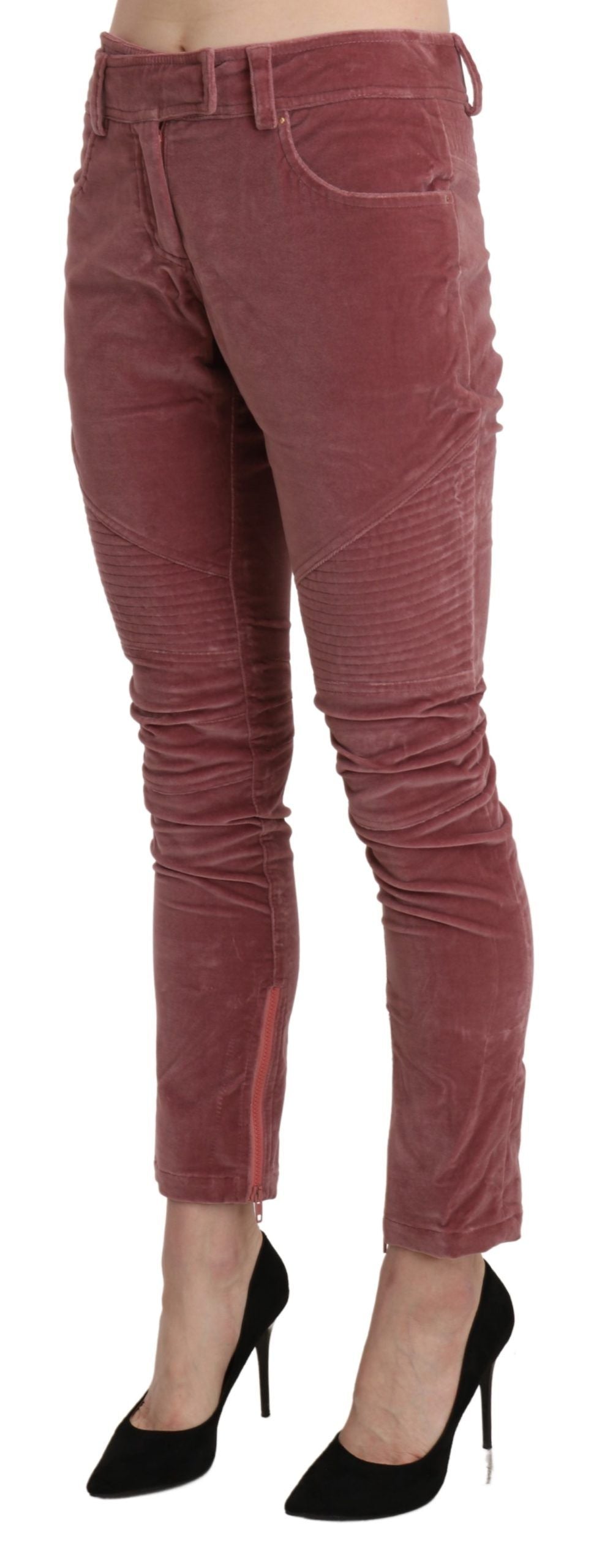 - Chic Red Mid Waist Skinny Trousers