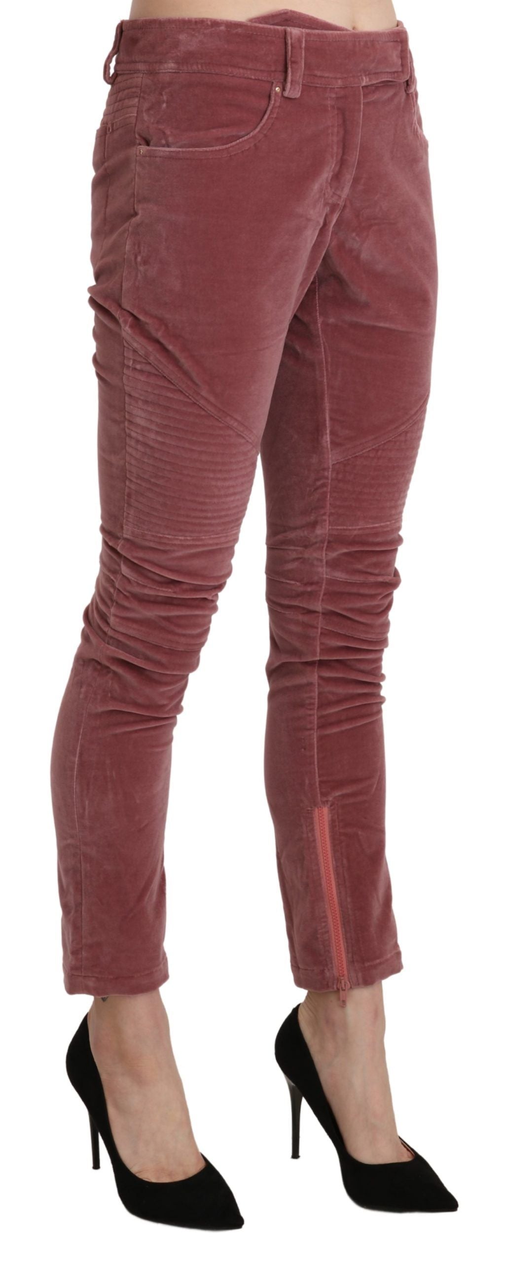 - Chic Red Mid Waist Skinny Trousers