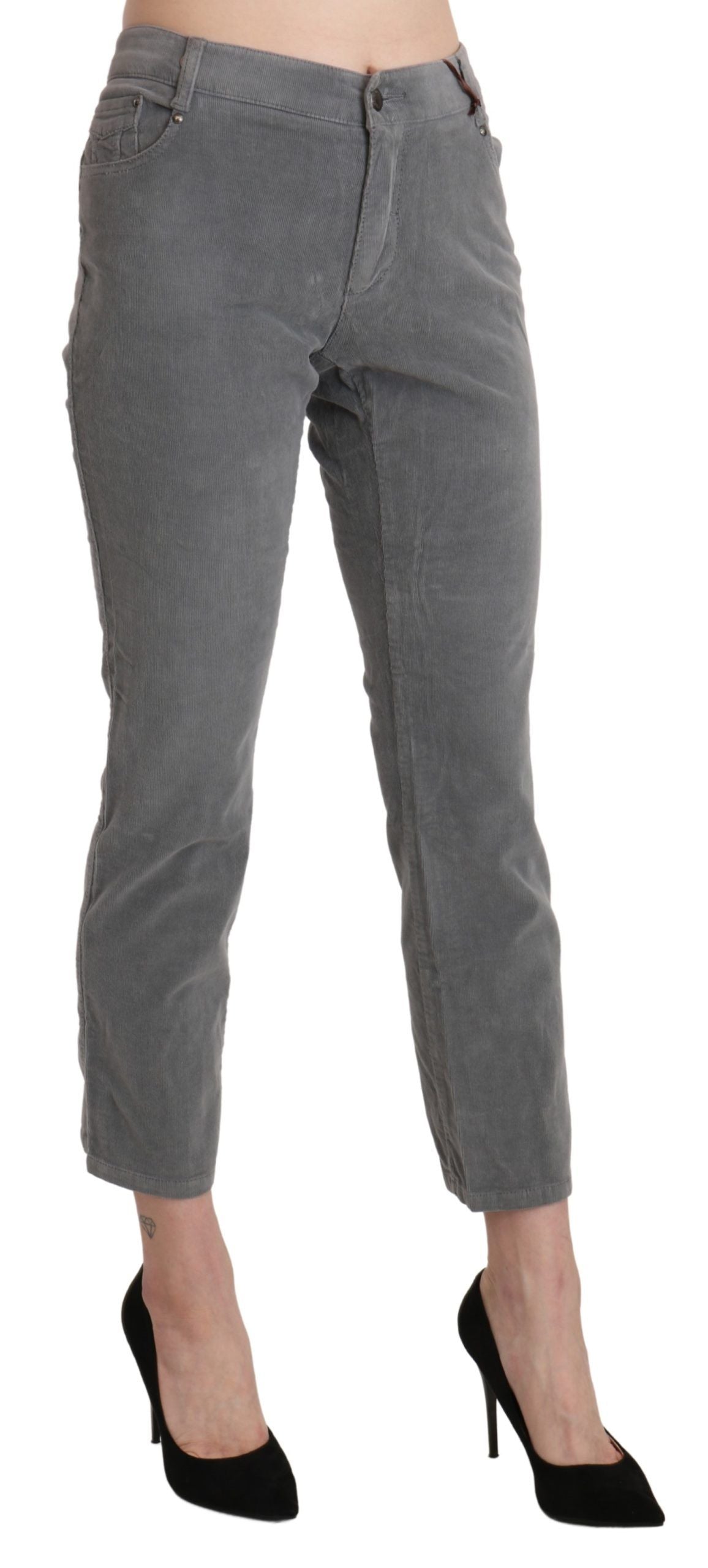 - Chic Gray Mid Waist Cropped Trousers
