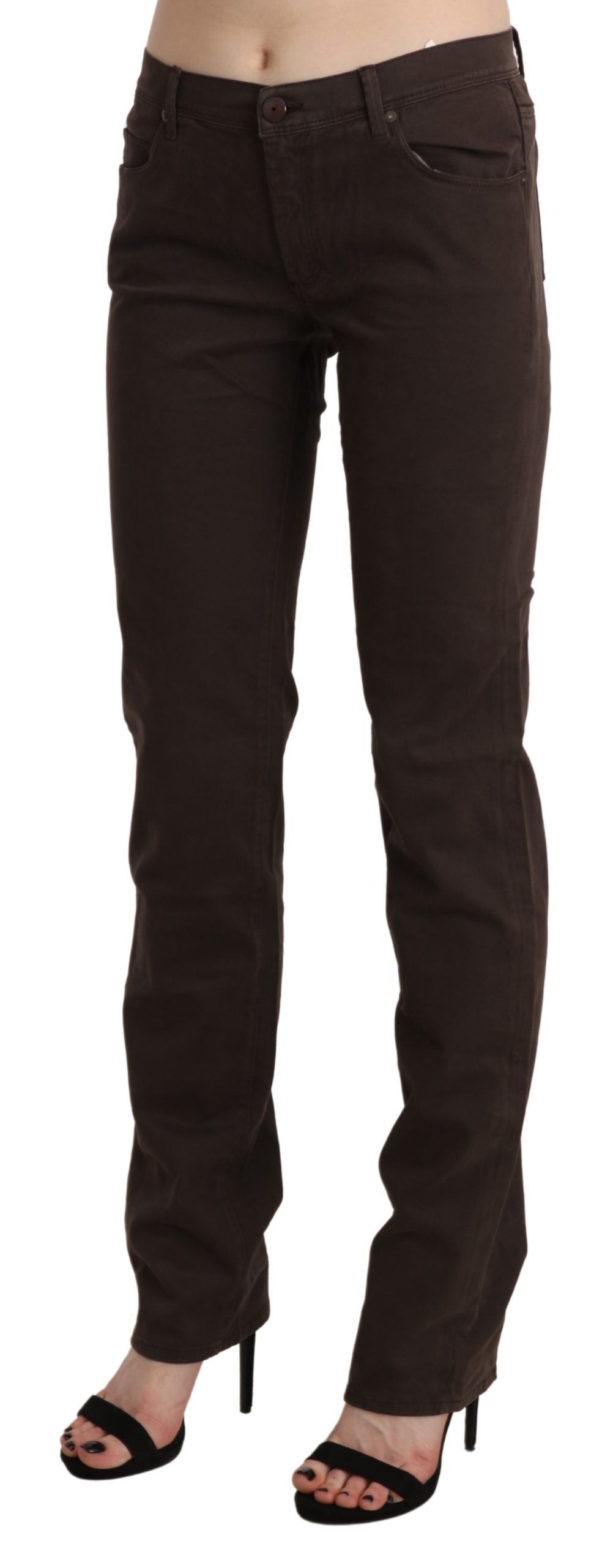 - Chic Brown Mid Waist Skinny Trousers