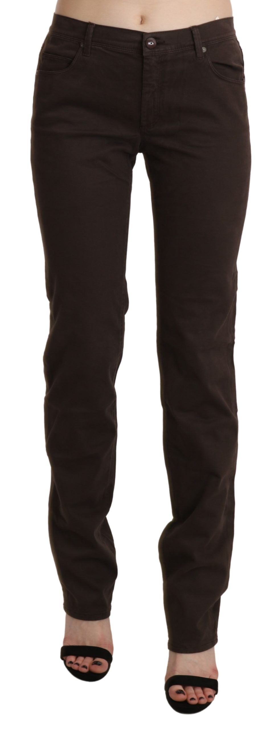 - Chic Brown Mid Waist Skinny Trousers