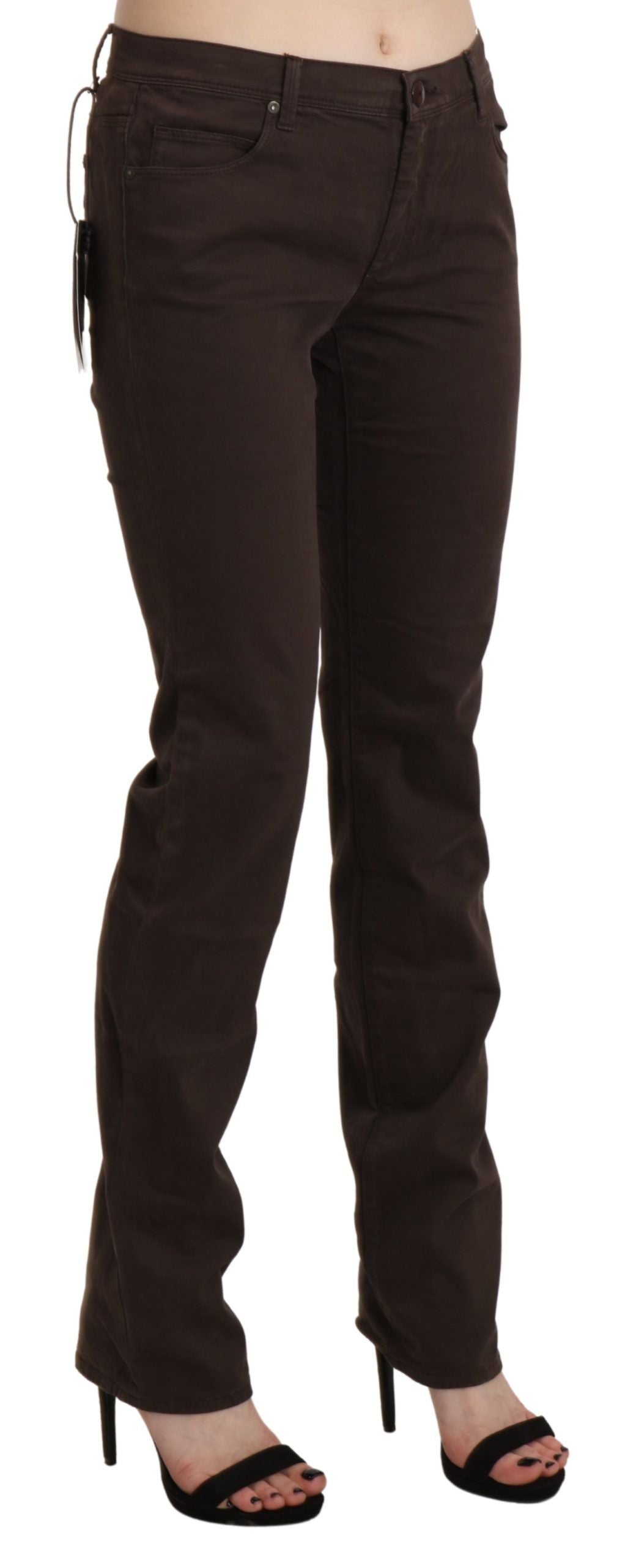 - Chic Brown Mid Waist Skinny Trousers