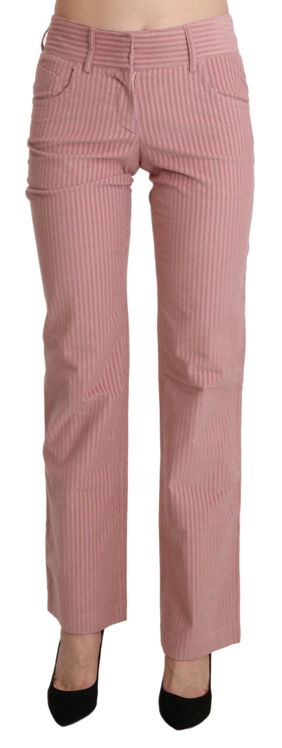 - Chic Pink Mid Waist Straight Trousers