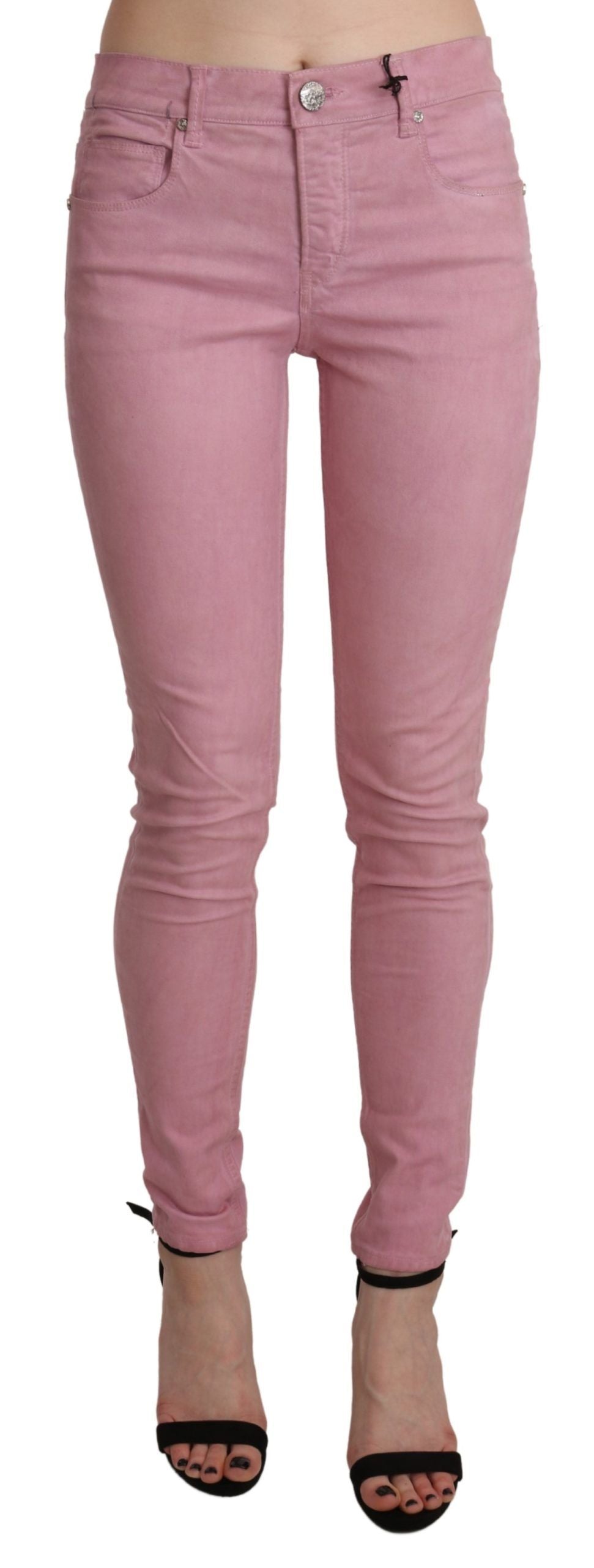 - Chic Pink Mid Waist Skinny Jeans