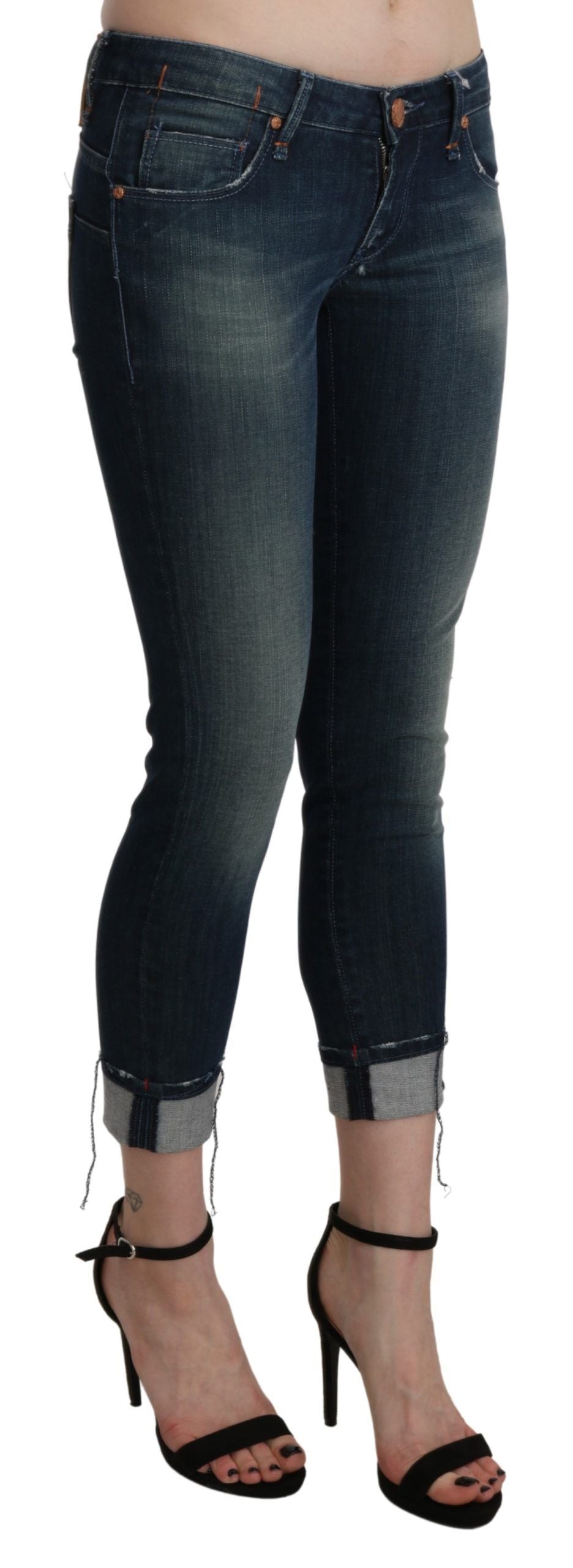 - Chic Blue Washed Skinny Cropped Denim