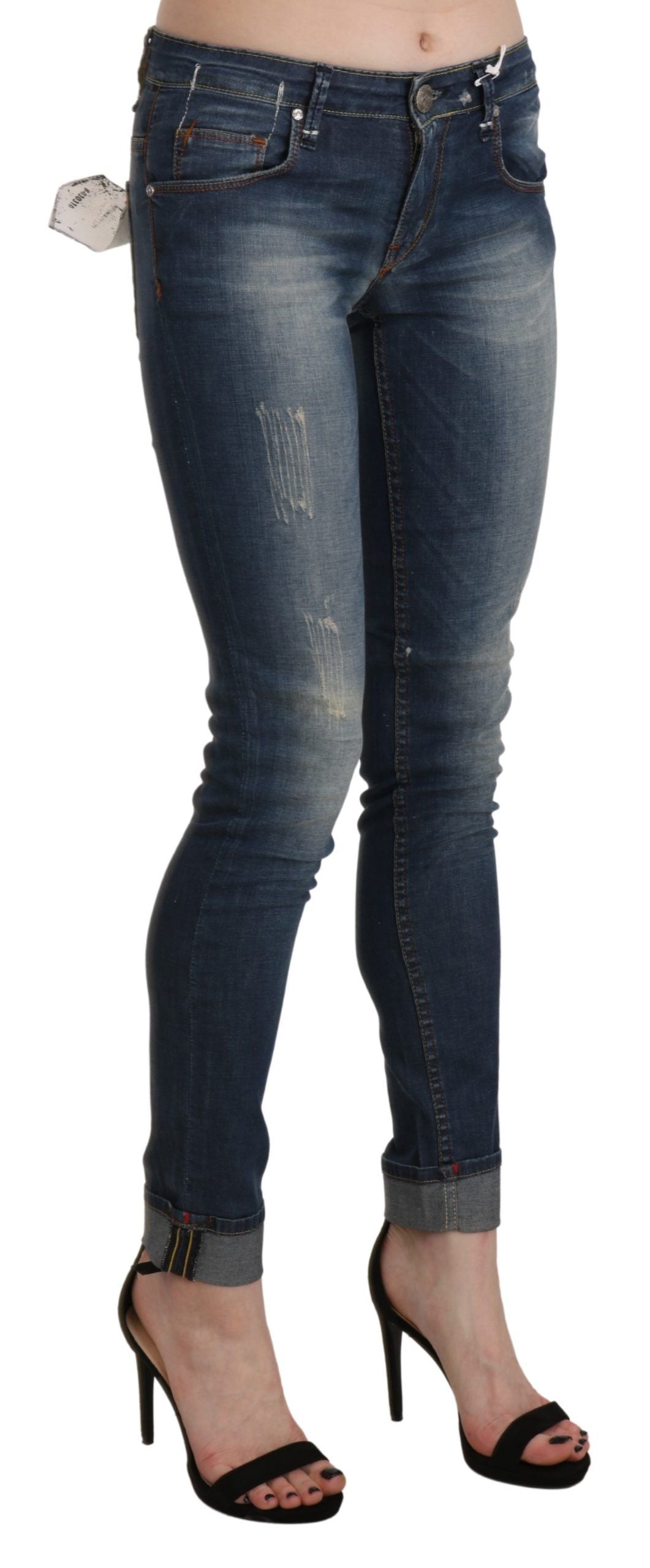 - Chic Blue Washed Skinny Cropped Jeans