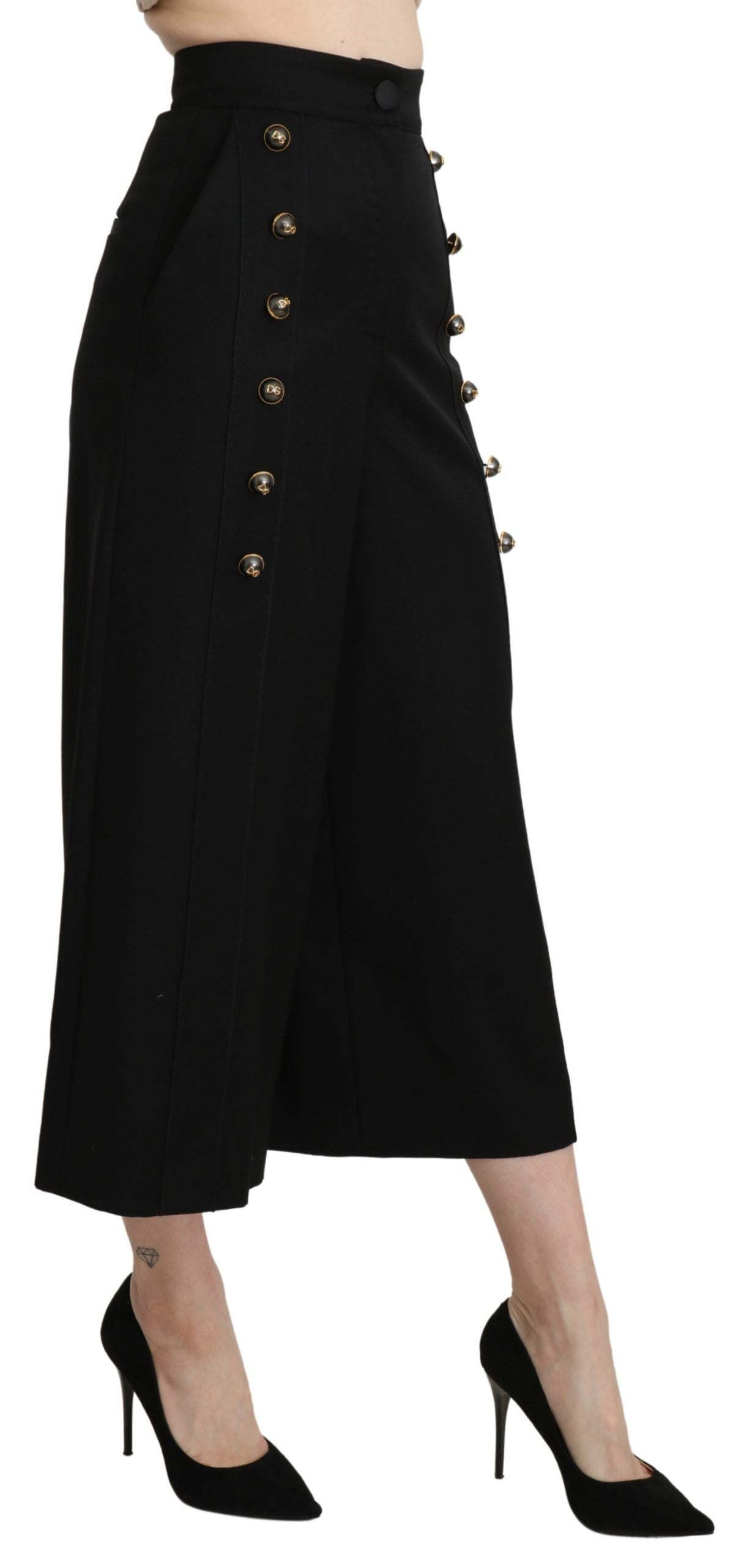 - Elegant High Waist Wide Leg Virgin Wool Trousers