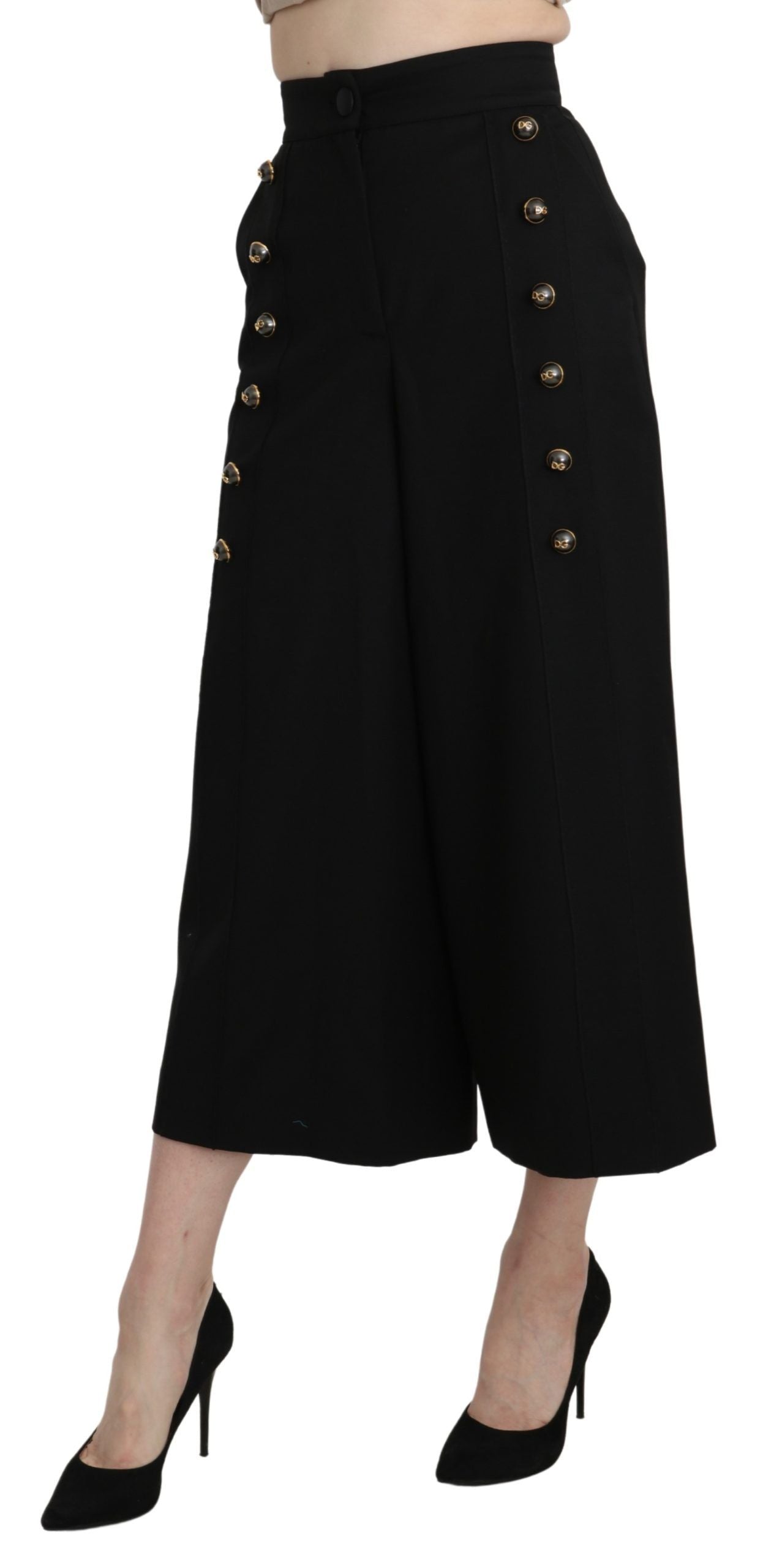 - Elegant High Waist Wide Leg Virgin Wool Trousers