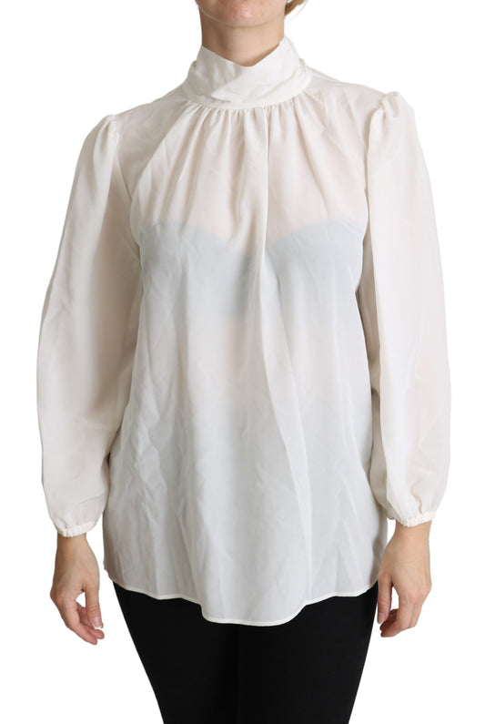 Dolce & Gabbana Sheer White Silk Pussy Bow Blouse