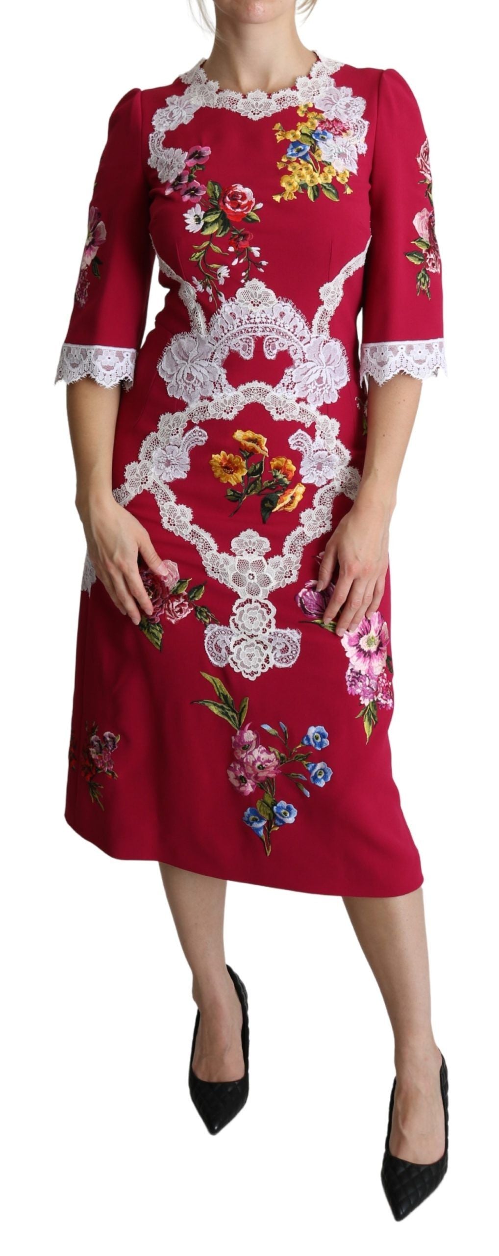 - Floral Embroidered Sheath Midi Dress