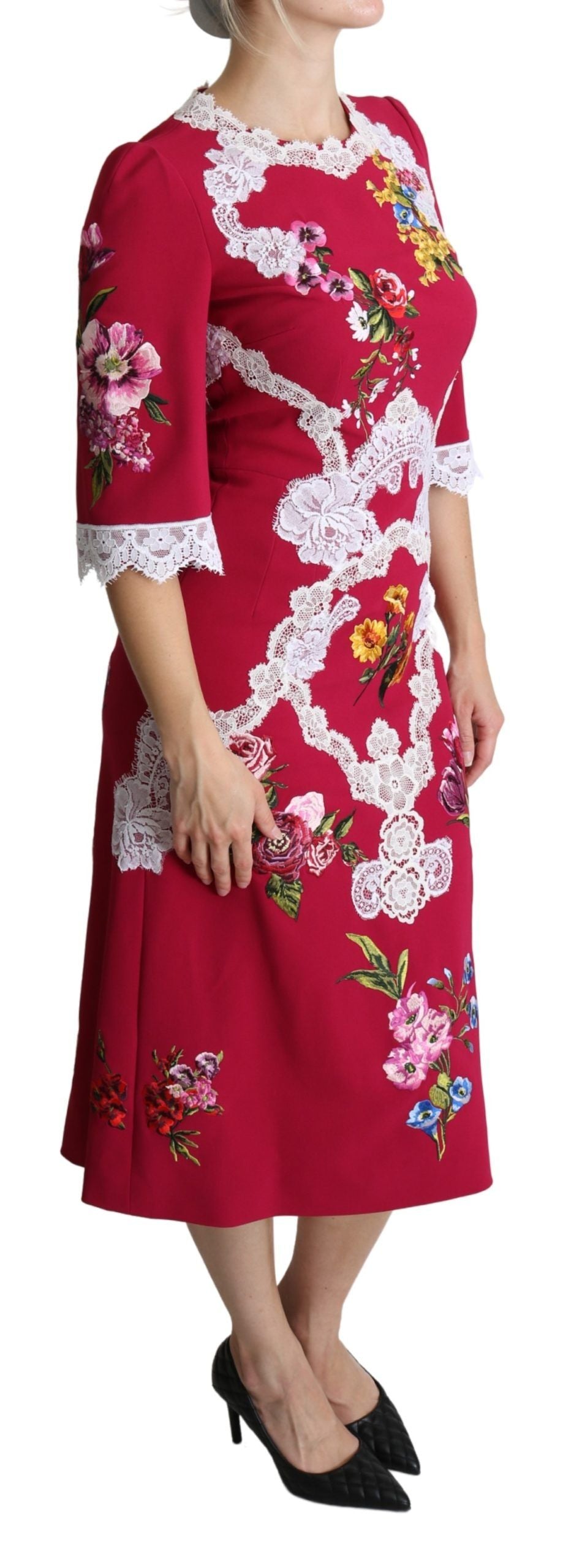 - Floral Embroidered Sheath Midi Dress