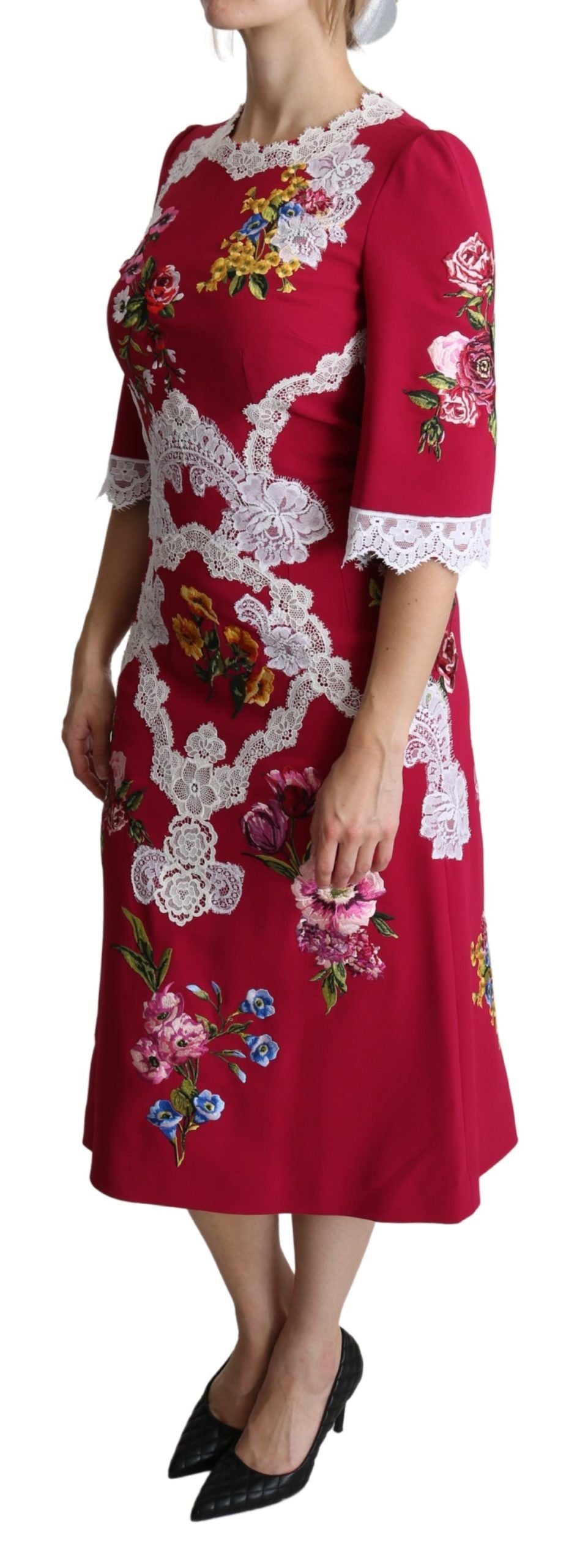 - Floral Embroidered Sheath Midi Dress