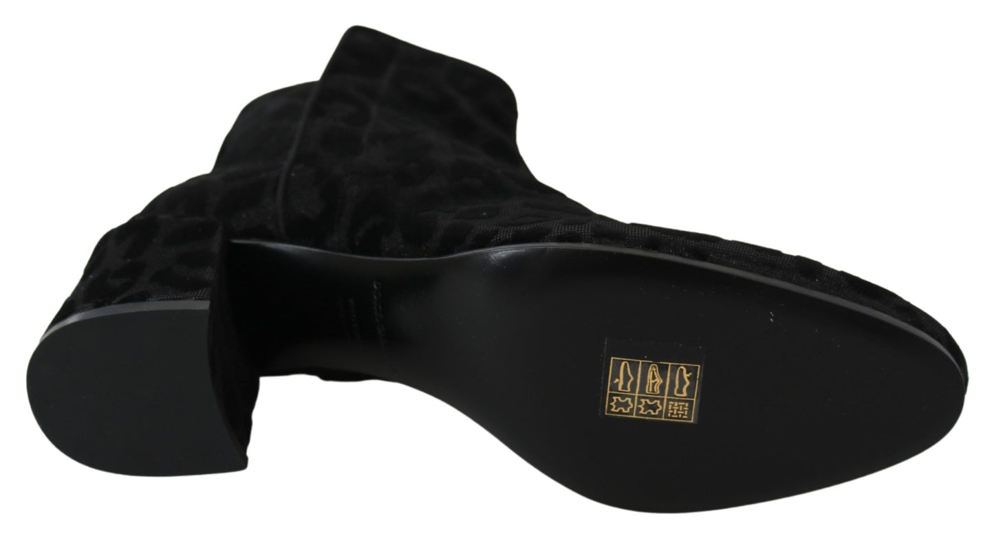 - Elegant Black Leopard Print Short Boots