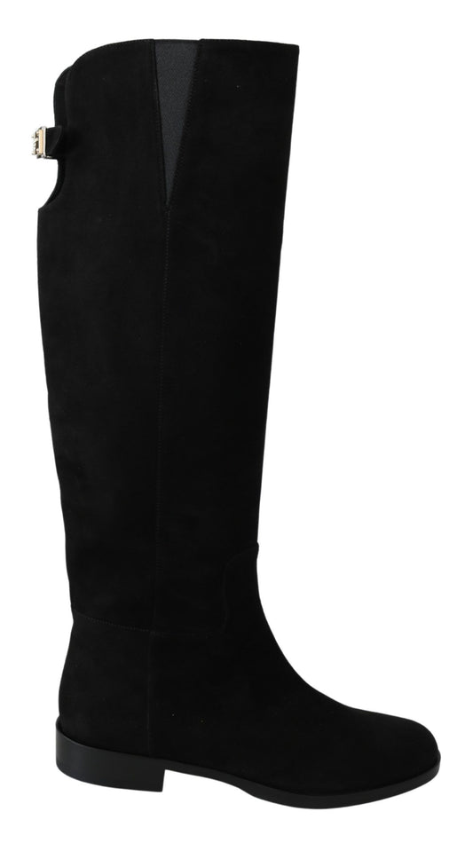 - Elegant Black Suede Knee High Boots