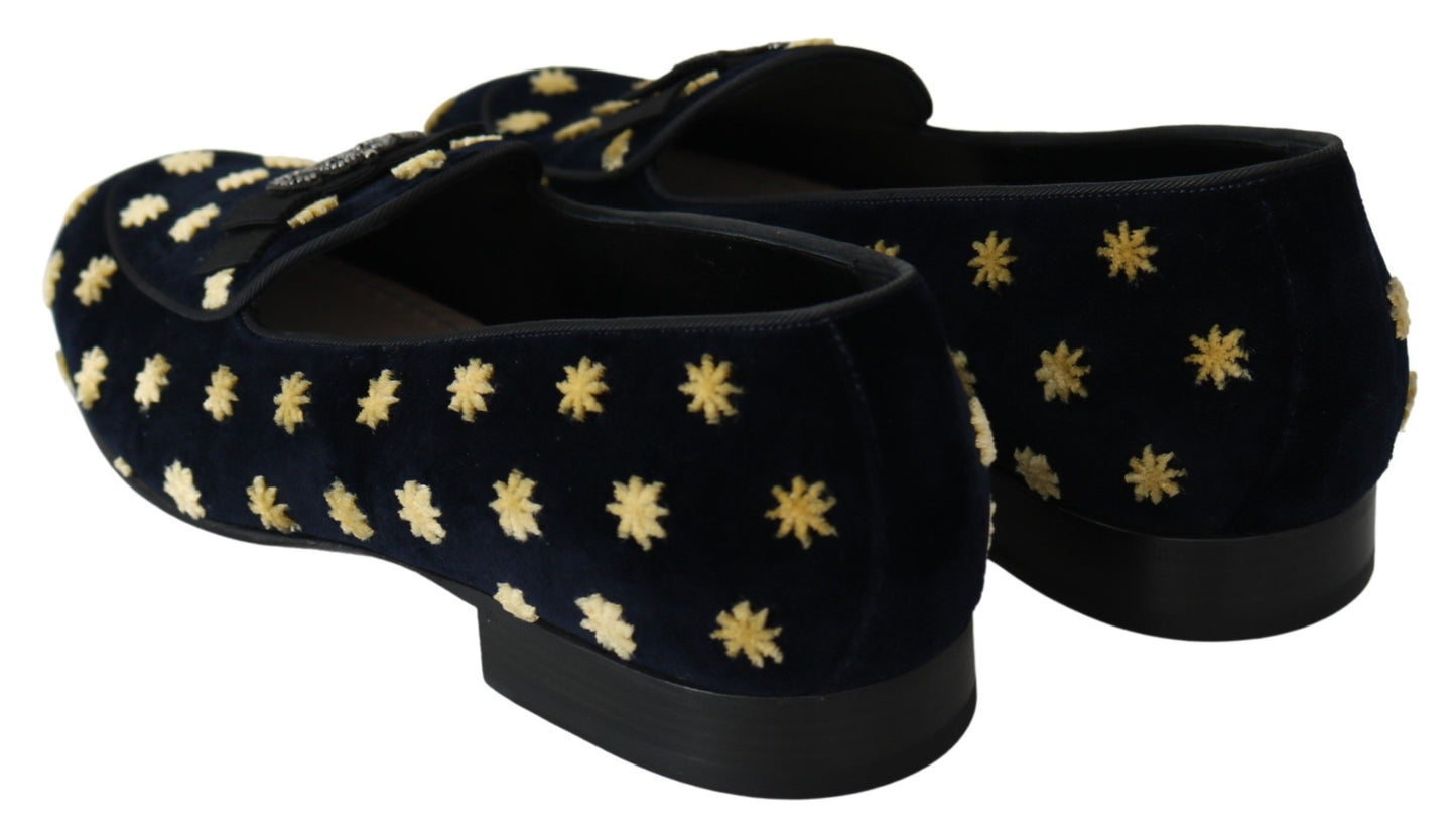 - Elegant Velvet Crown Embroidery Loafers