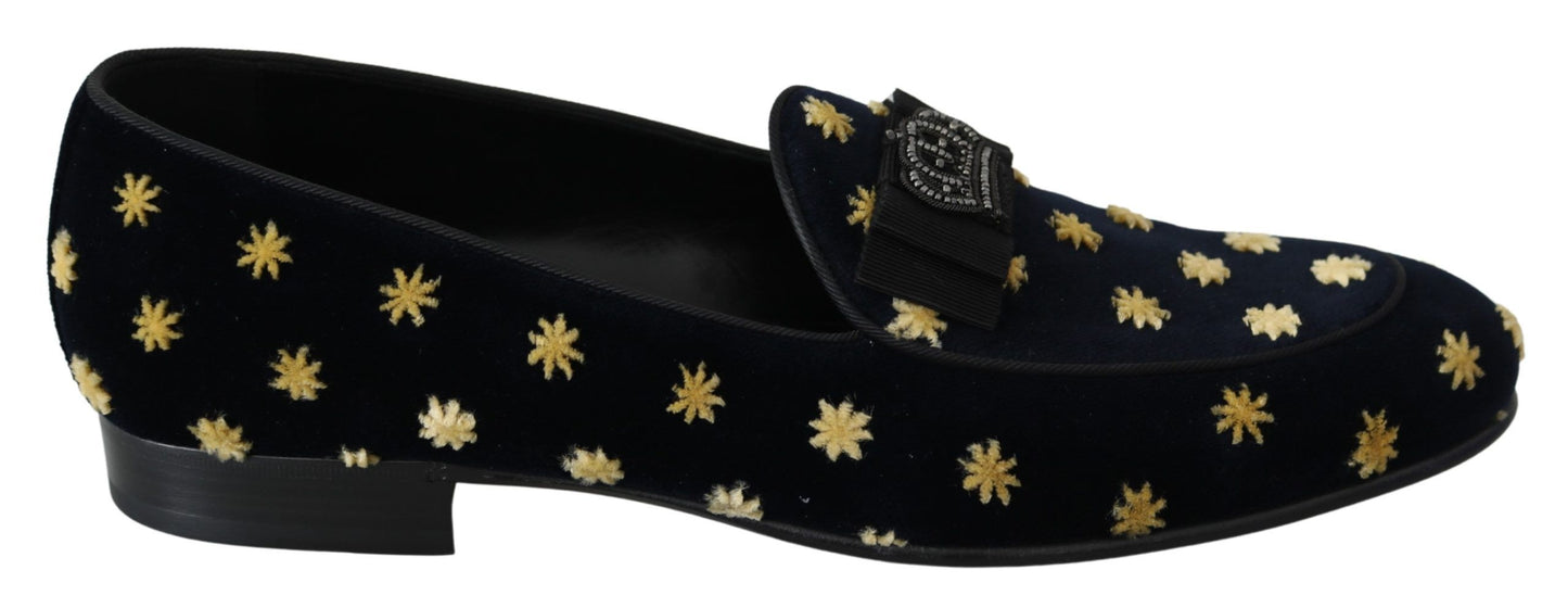 - Elegant Velvet Crown Embroidery Loafers