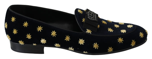 - Elegant Velvet Crown Embroidery Loafers