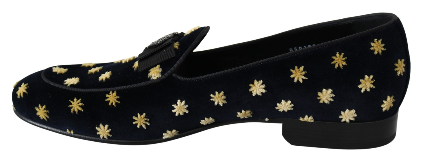 - Elegant Velvet Crown Embroidery Loafers