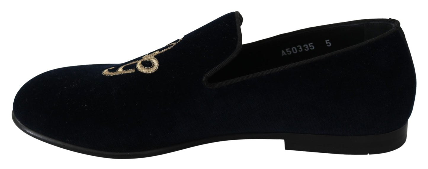 - Elegant Blue Embroidered Loafers