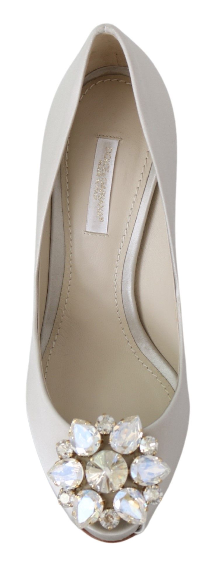 - White Crystal Peep Toe Silk Blend Heels