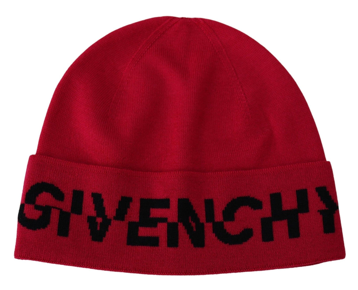 - Red Wool Beanie with Signature Contrast Black Logo