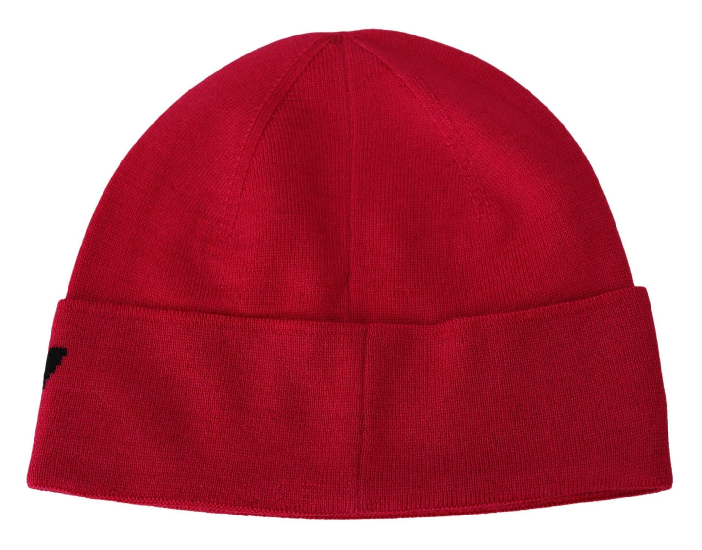 - Red Wool Beanie with Signature Contrast Black Logo