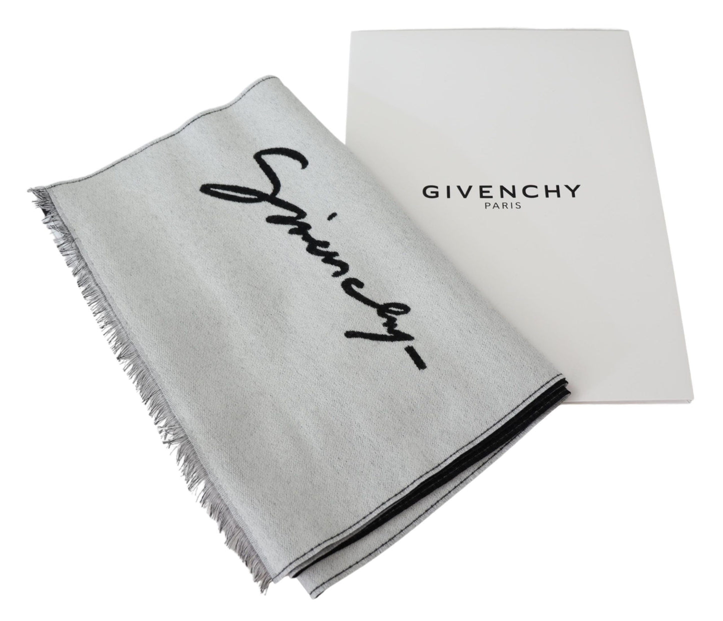- Elegant Monochrome Wool-Silk Blend Scarf