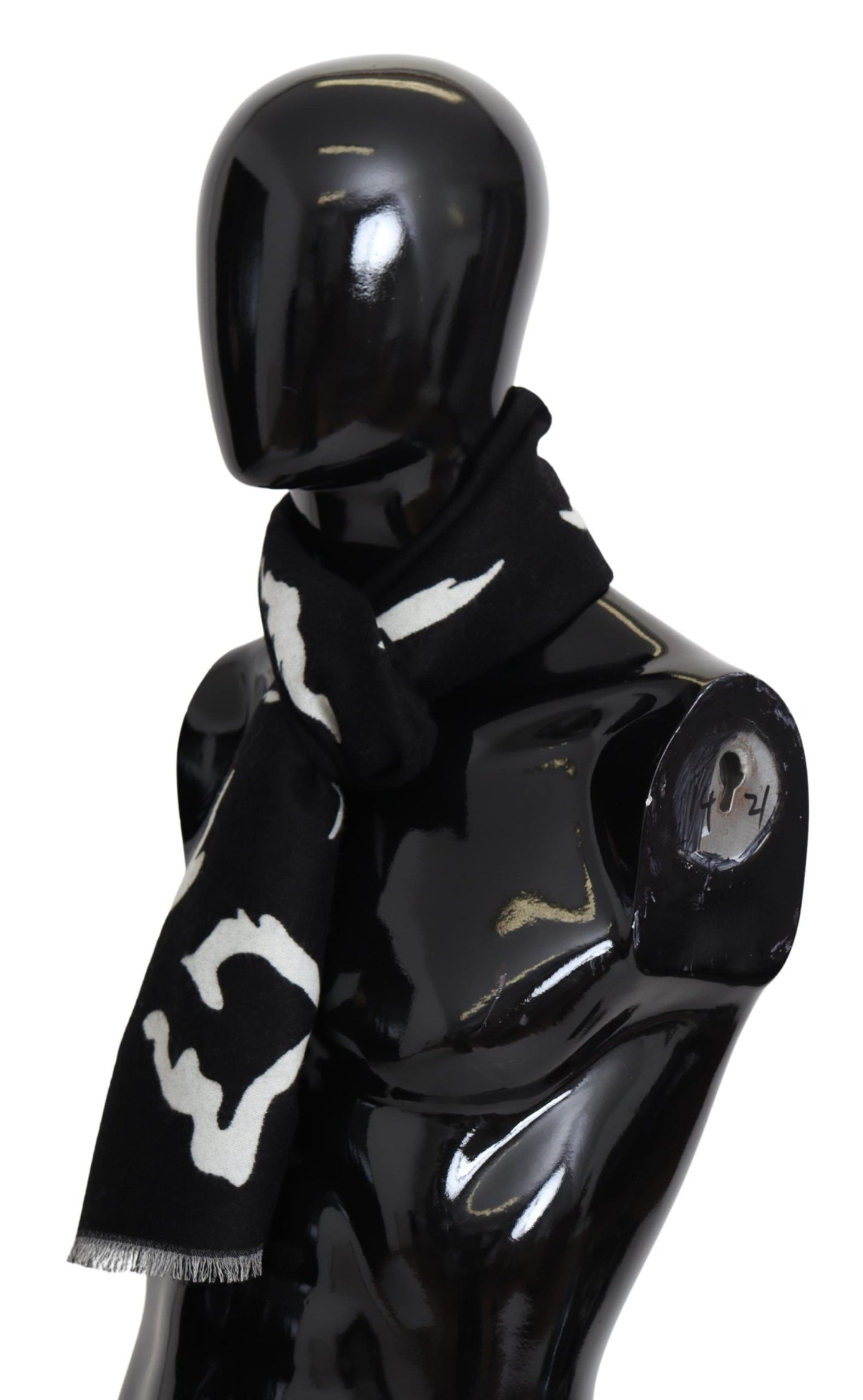 - Elegant Unisex Wool-Silk Scarf in Black & White