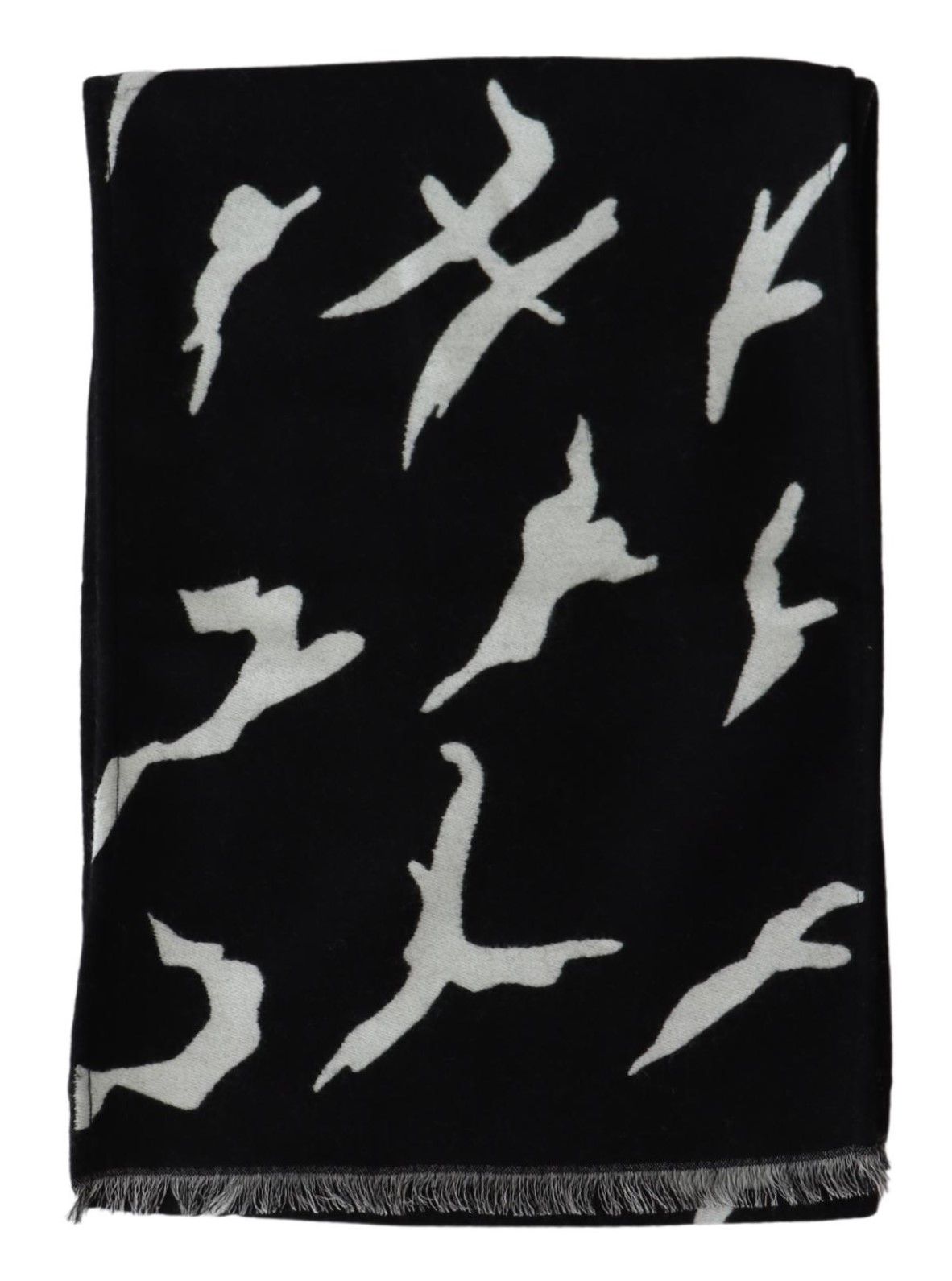 - Elegant Unisex Wool-Silk Scarf in Black & White