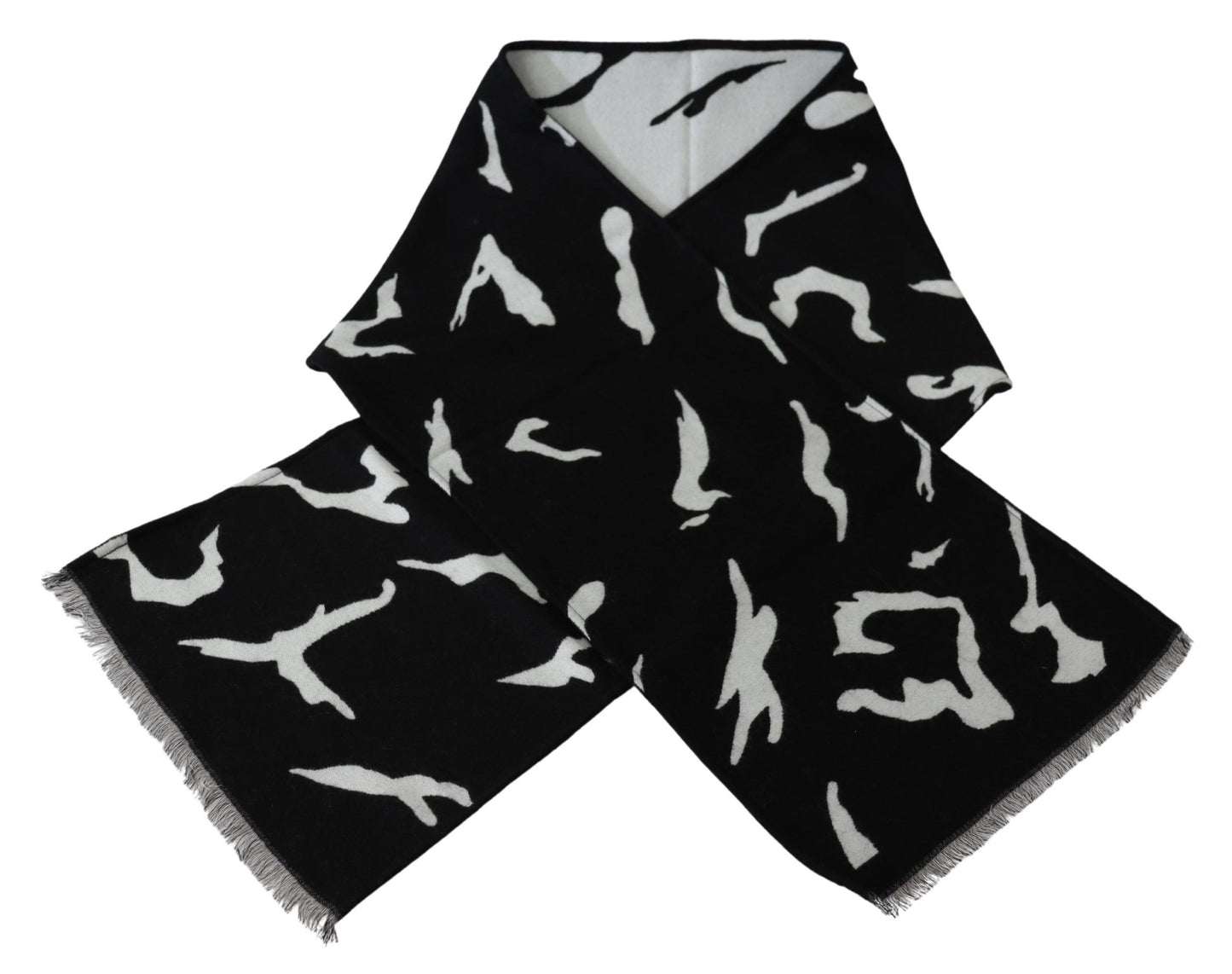 - Elegant Unisex Wool-Silk Scarf in Black & White