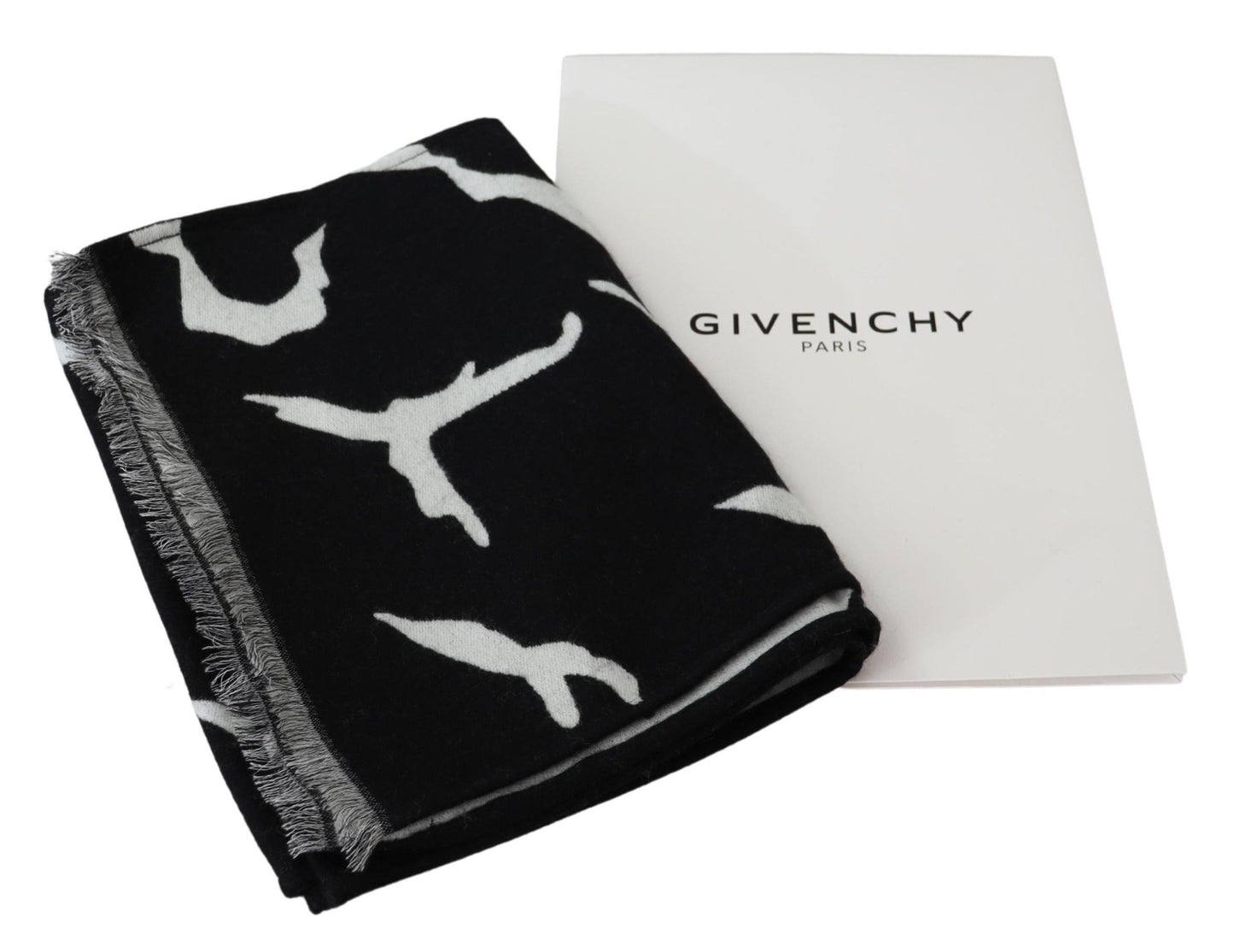 - Elegant Unisex Wool-Silk Scarf in Black & White