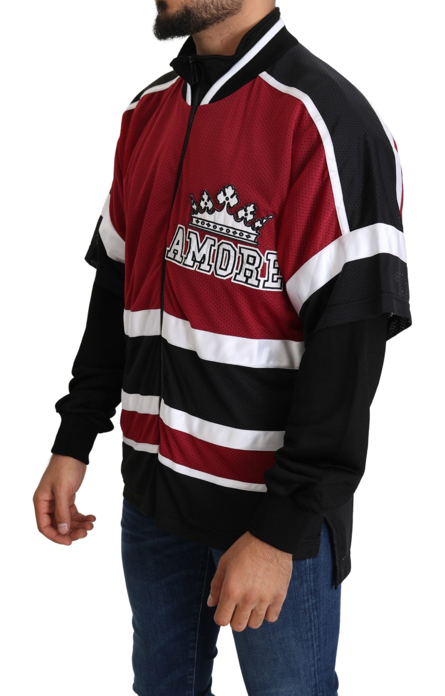 - Elegant Full Zipper Sweater in Black and Red